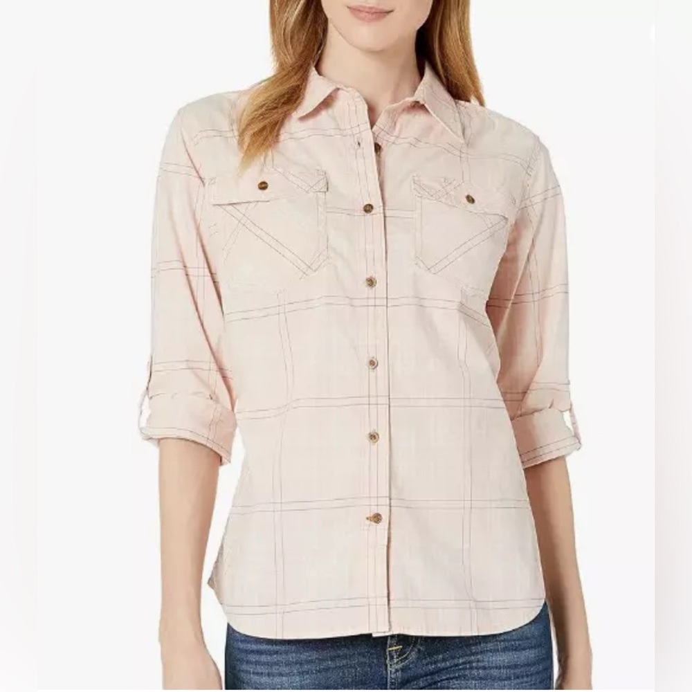 CARHARTT Woman Rugged Flex Button Plaid Shirt Cotton Stretch Long Tab XL (16/18)